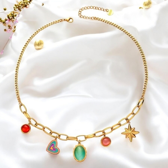 🆕️18K Gold Plated Stainless Steel Spring Charm Necklace - Boho Chic & Trendy ✨ - Picture 6 of 14